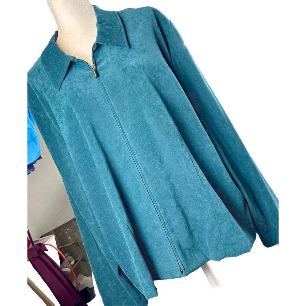BRIGGS NEW YORK Shacket Women’s Size 20W Teal Microfiber Faux Suede Shirt Jacket